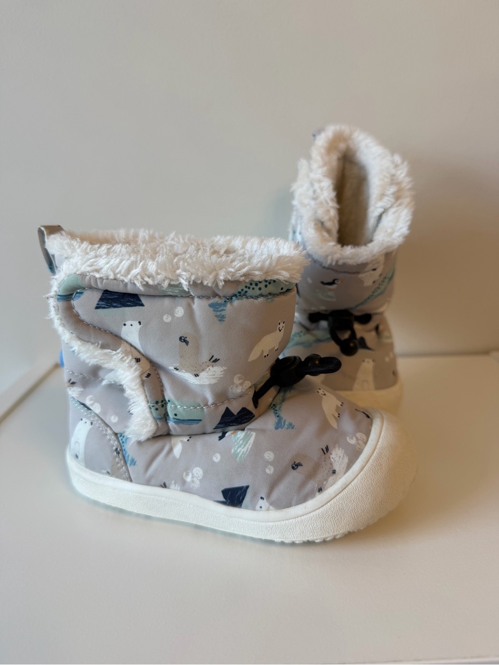 Jan and Jul Kids Gray Polar Print Winter Booties with Faux Fur Lining Size 7